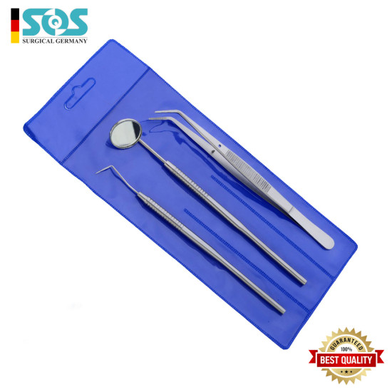 Basic Examination Set, Set of 4, Sounds / Mouth Mirror Handle / Tweezer